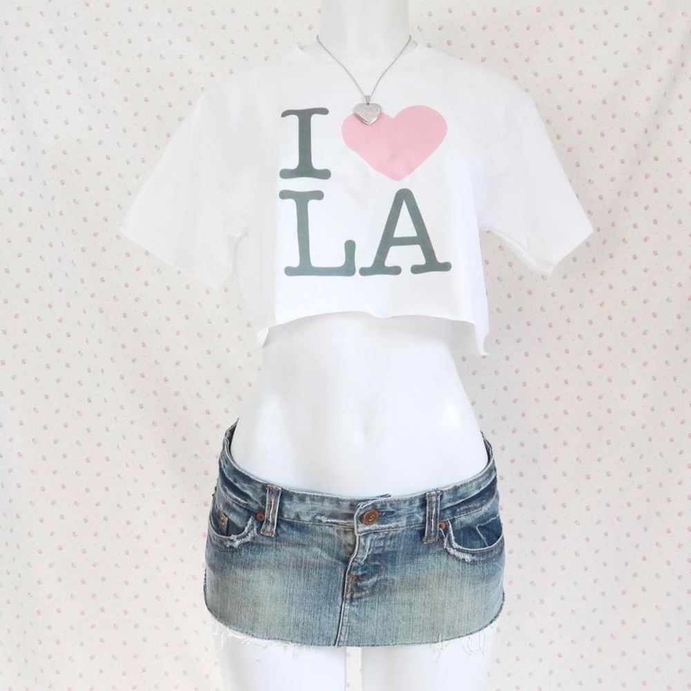 Y2K I Love LA Crop Top White Graphic Baby Tee 2000s Trashy Aesthetic